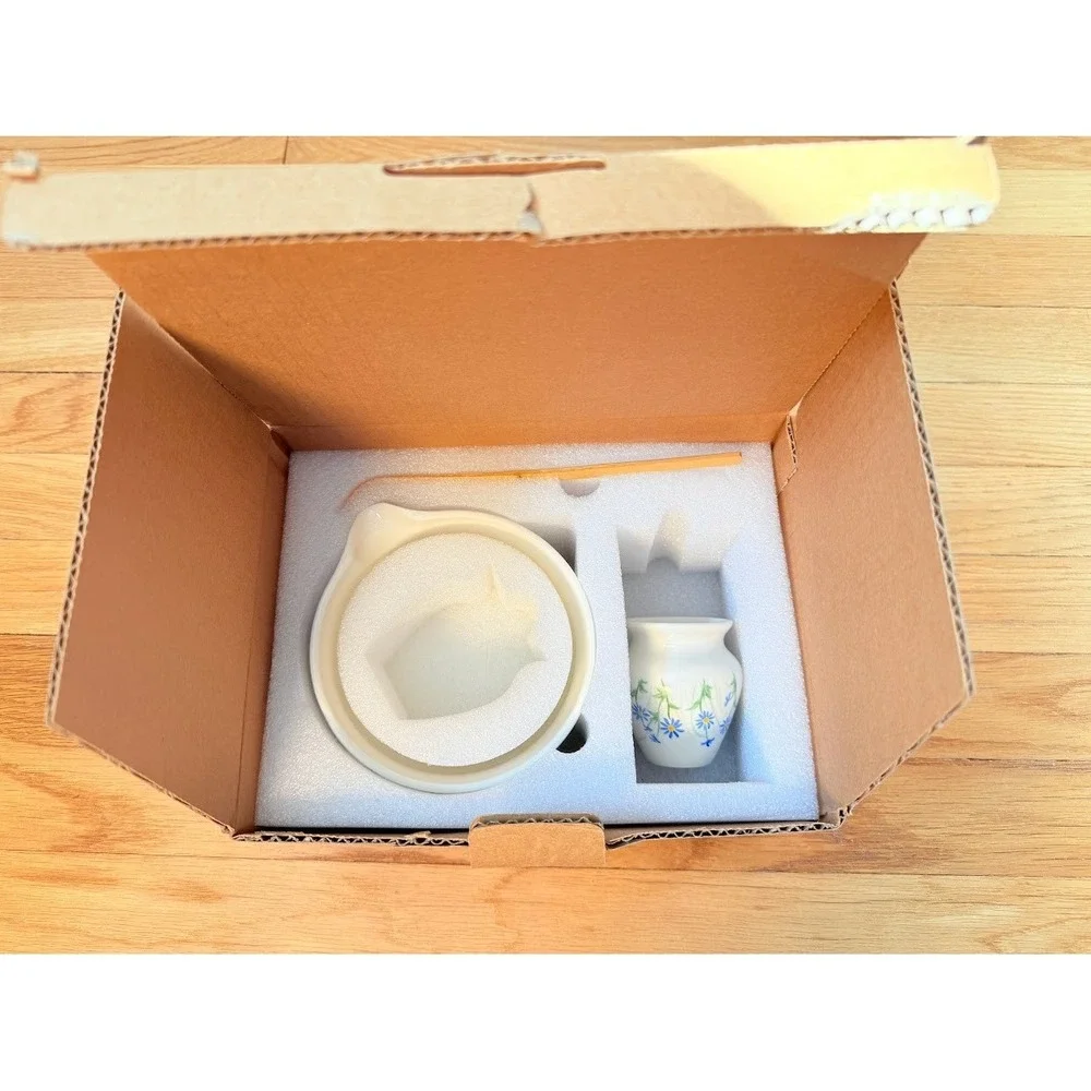 NIB Hand painted April Birthday Gift Matcha Set, 3 PCS Ceramic Matcha Kit Floral